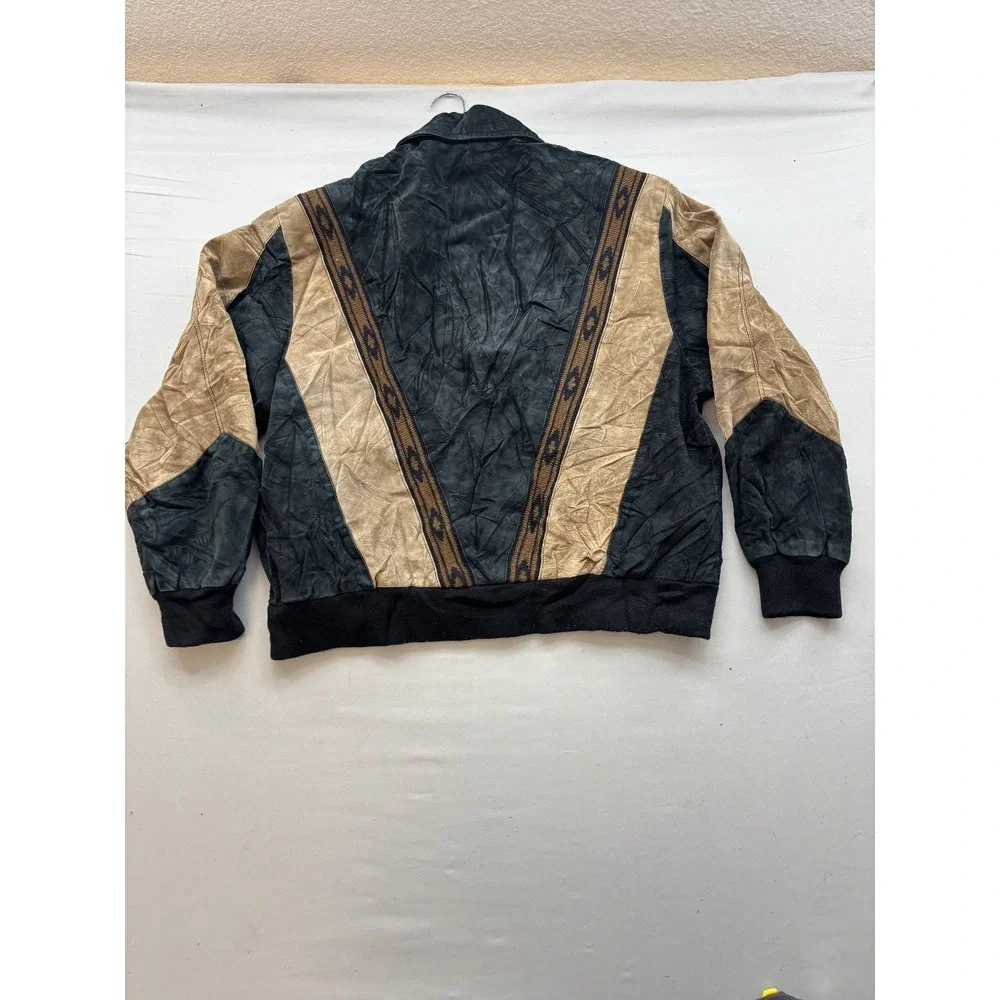 Scully Men's XL Suede Leather Bomber Jacket Aztec Western Black Tan Full Zip